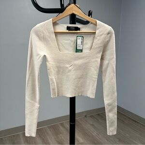 Simons Icone Cream Square Neck Knit Top